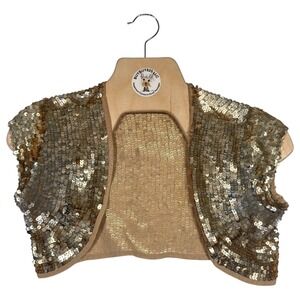 Gold Sequin Cropped Bolero Shrug Women's Large Open Front Party Top